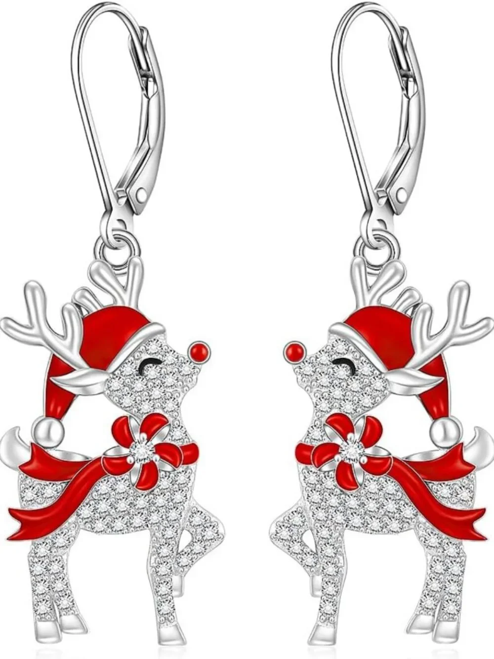 Festive Sterling Silver Dangle Reindeer Earrings for Women - Holiday Jewelry